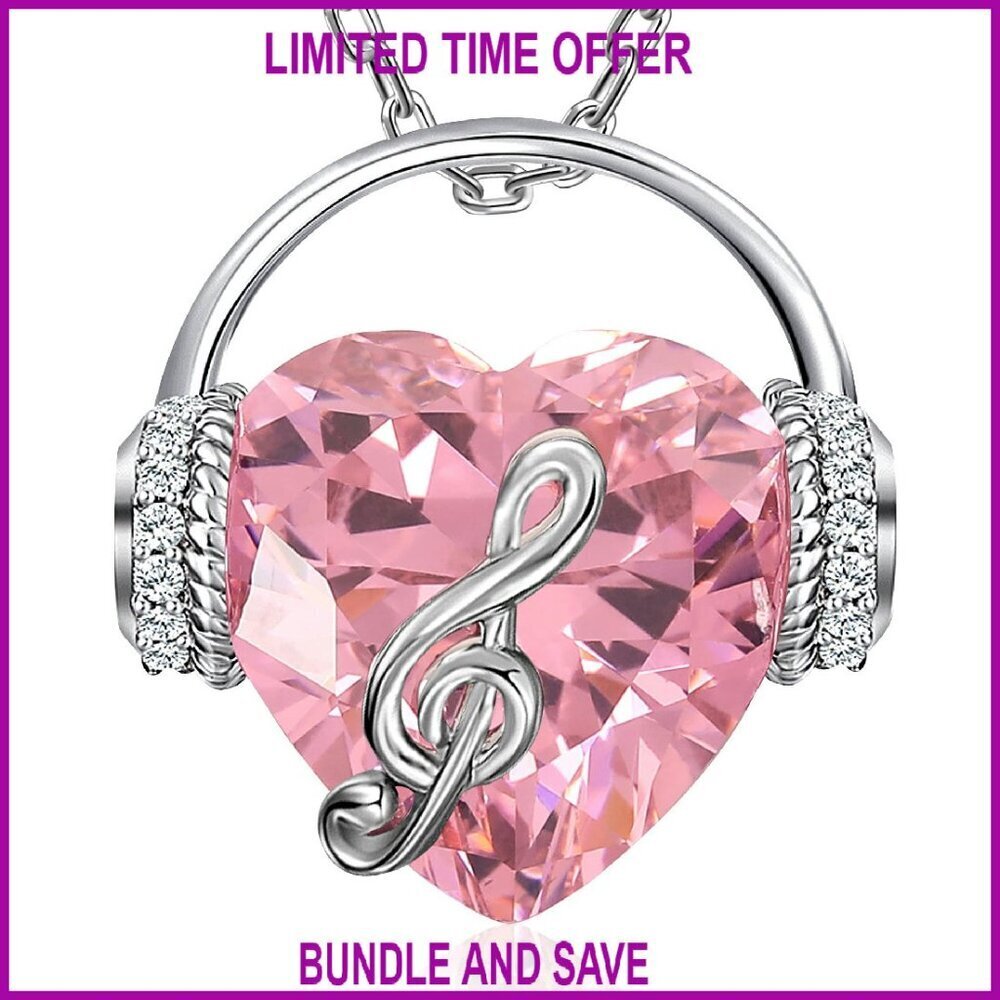Music Note Heart Pendant Necklace 18k Gold Plated Crystal Gift